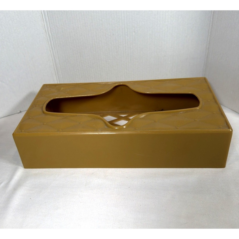 Vintage MCM Gold Plastic Tissue Box Cover Retro Bathroom Vanity Holder - Picture 2 of 6